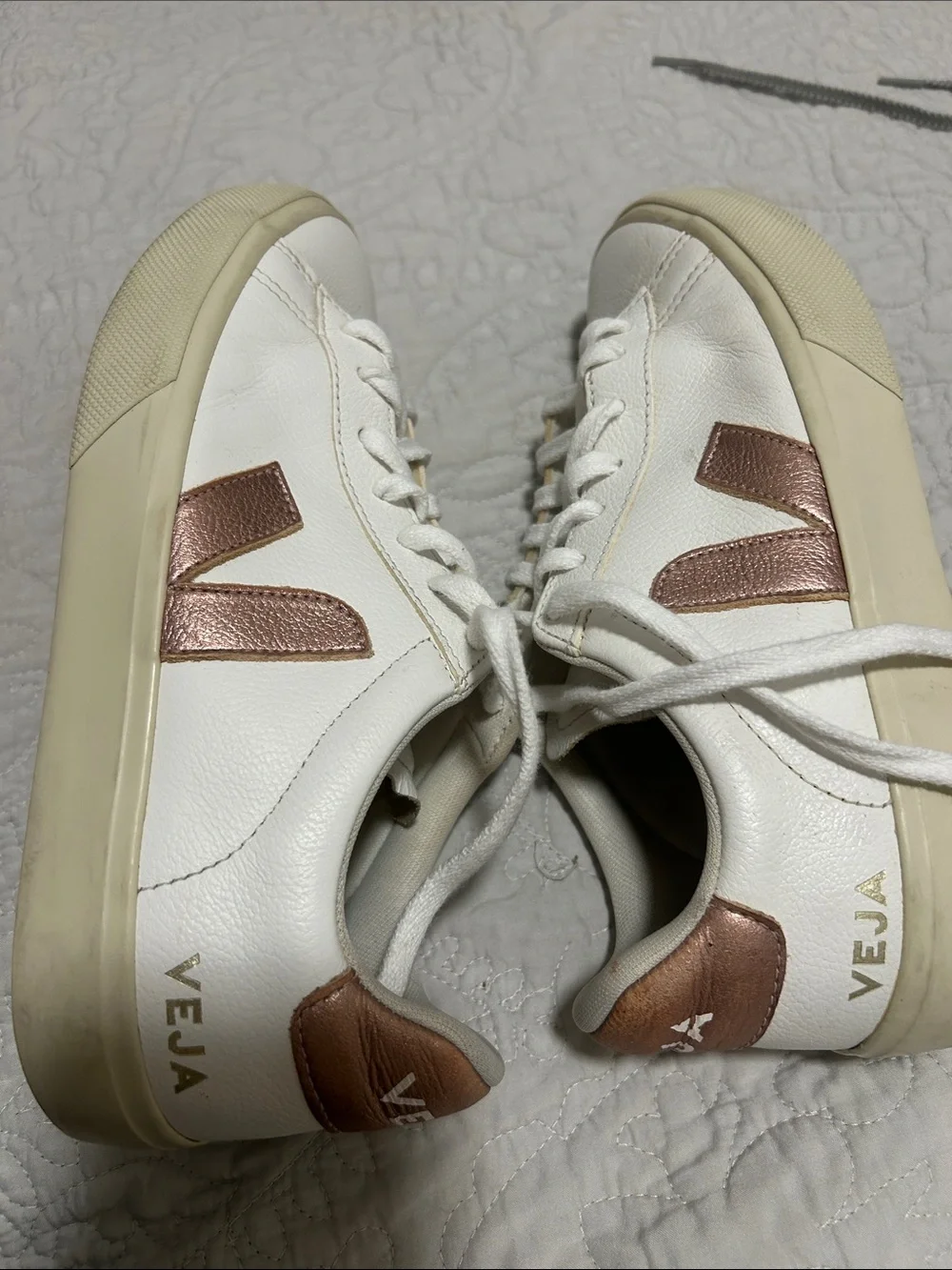 Veja White Sneakers with Brown Logo